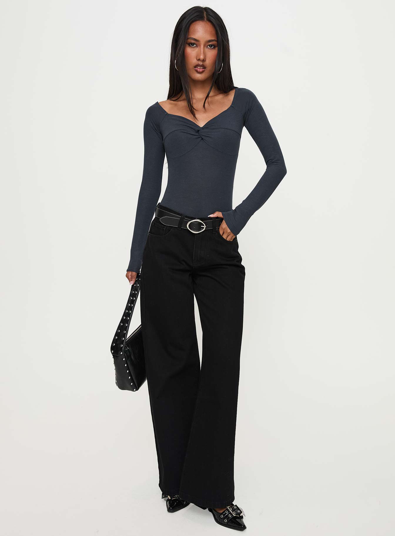 Colemane Mid Rise Wide Leg Jeans Black