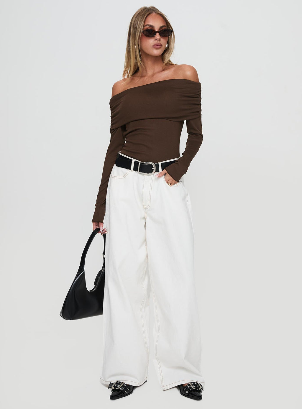 Spoilt Off The Shoulder Bodysuit Brown