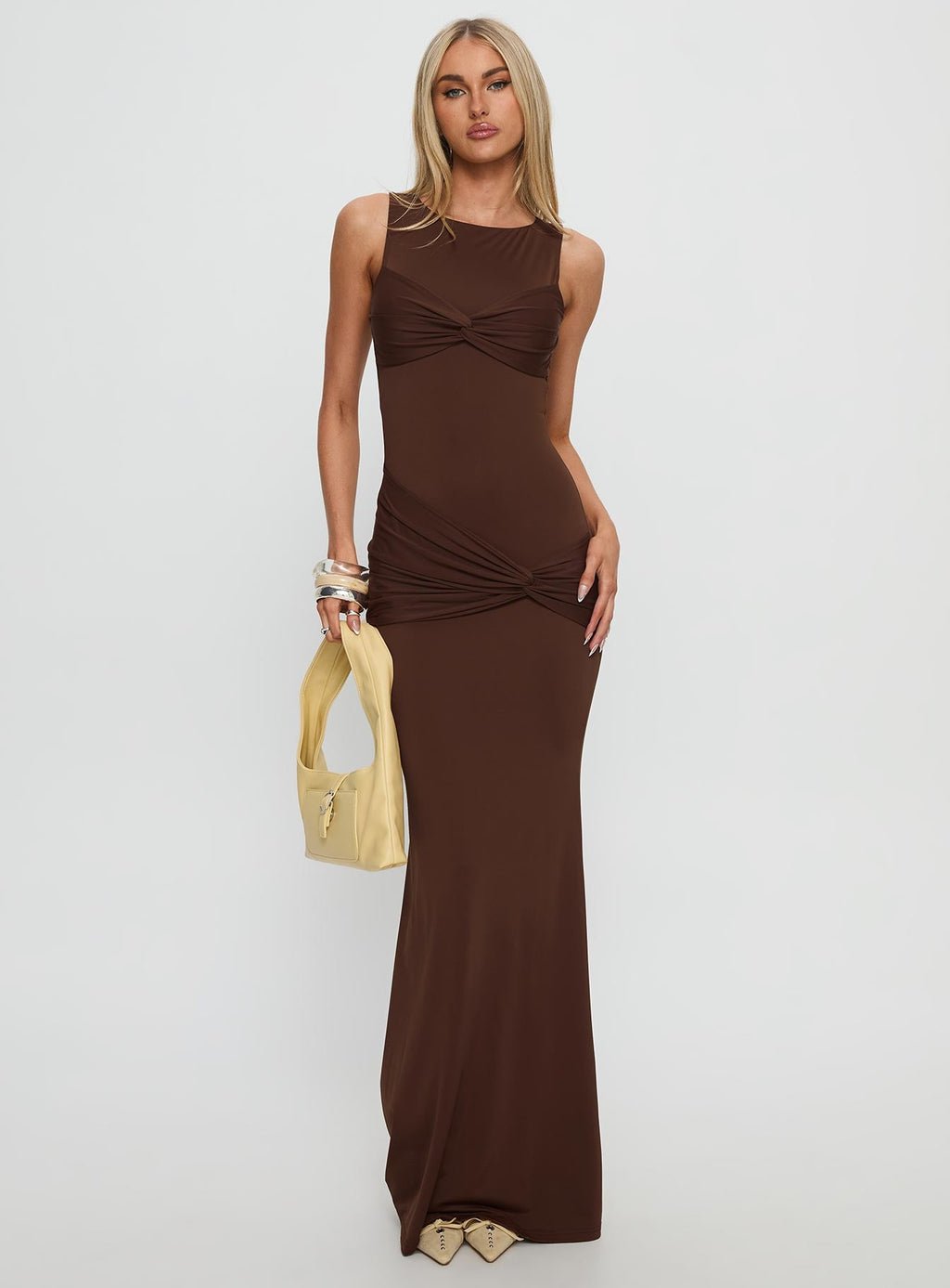 Pivotal Twist Detail Maxi Dress Brown