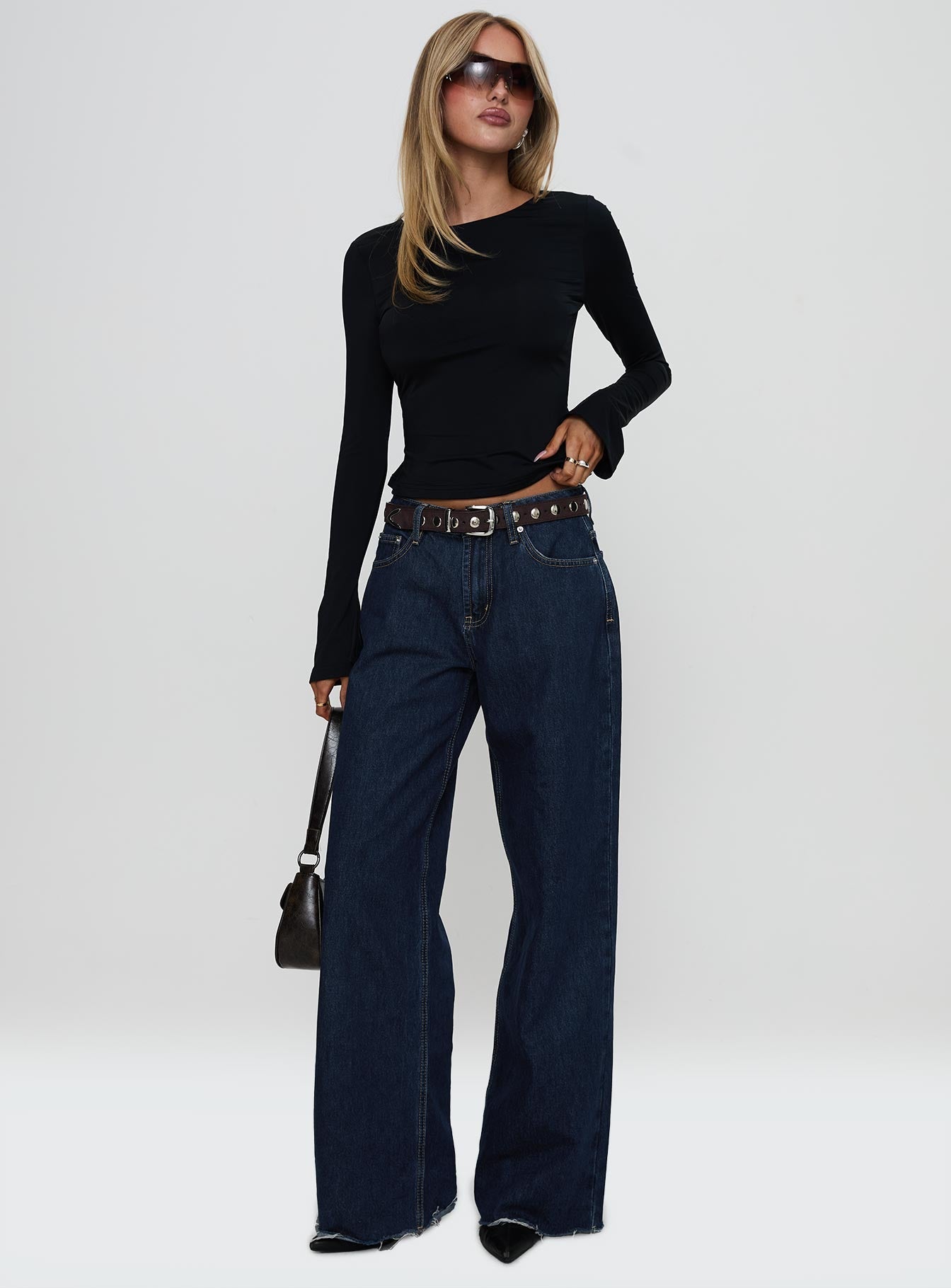 Harpur Long Sleeve Backless Top Black