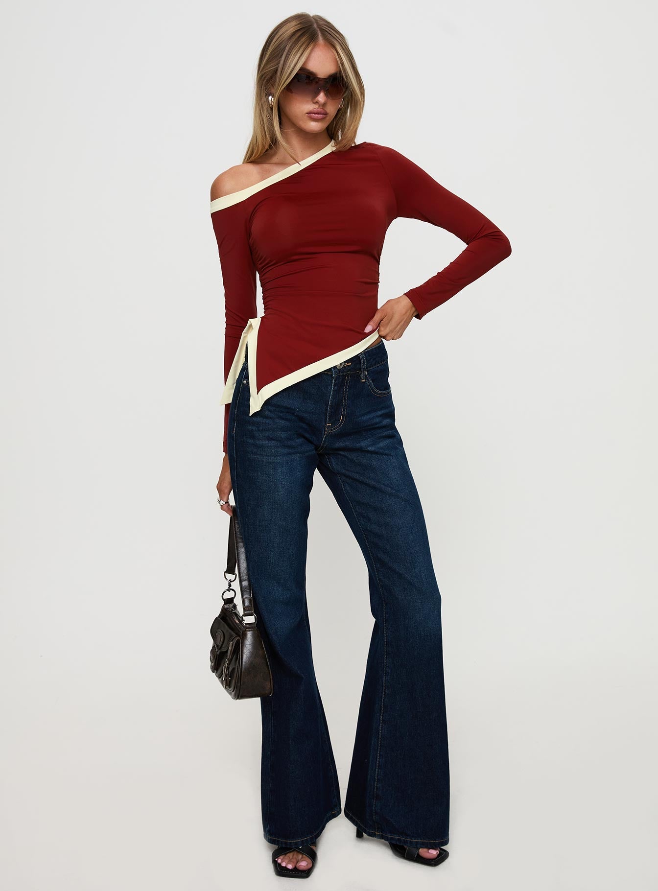 Fake Smile Long Sleeve Top Burgundy / Cream