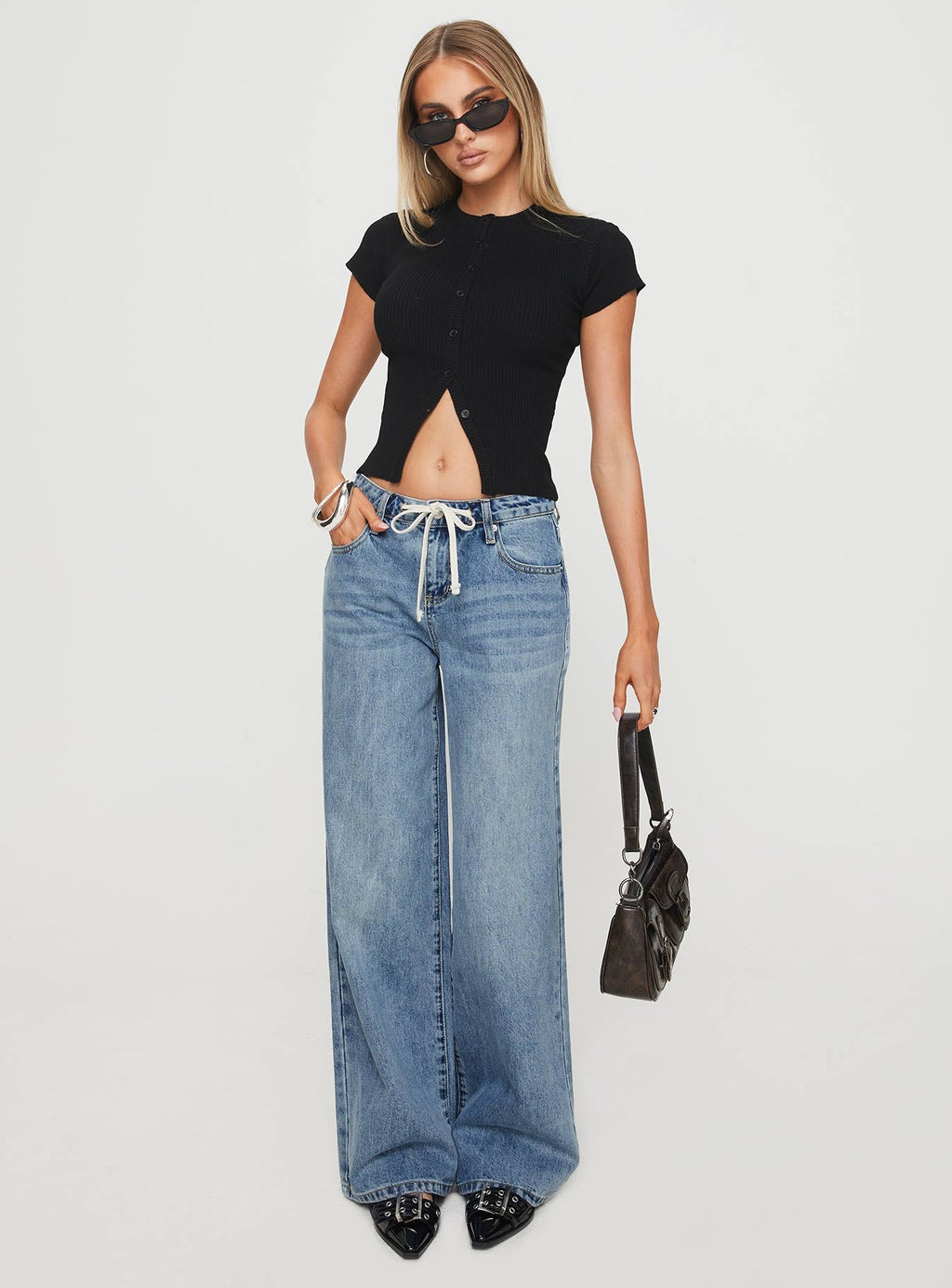 Mellowed Out Low Rise Straight Leg Jeans Mid Blue