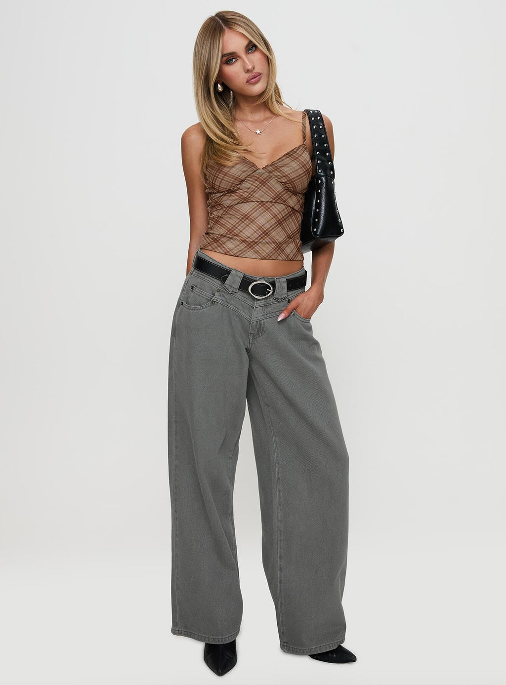 West Side Mid Rise Wide Leg Jeans Grey Wash