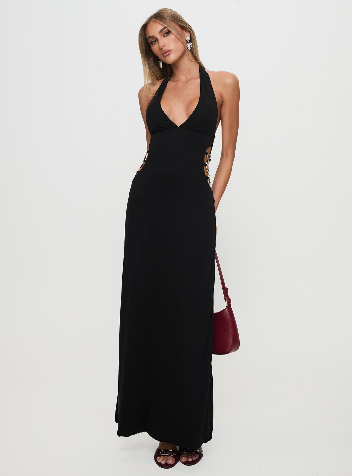 Make A Fortune Hardware Halter Maxi Dress Black