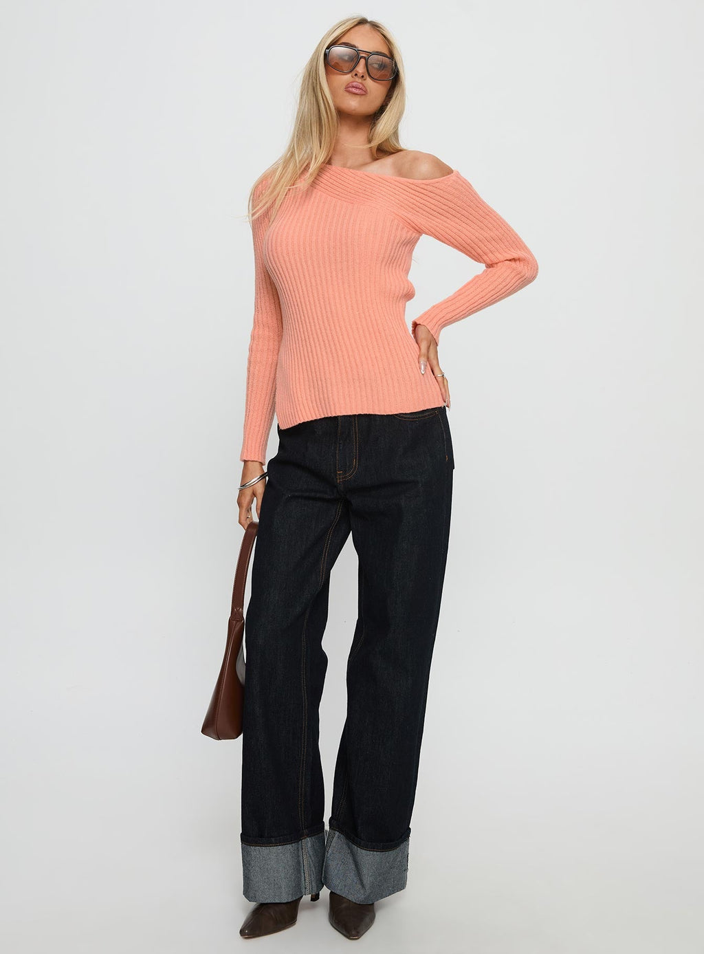 Exquisite Off Shoulder Knit Sweater Orange