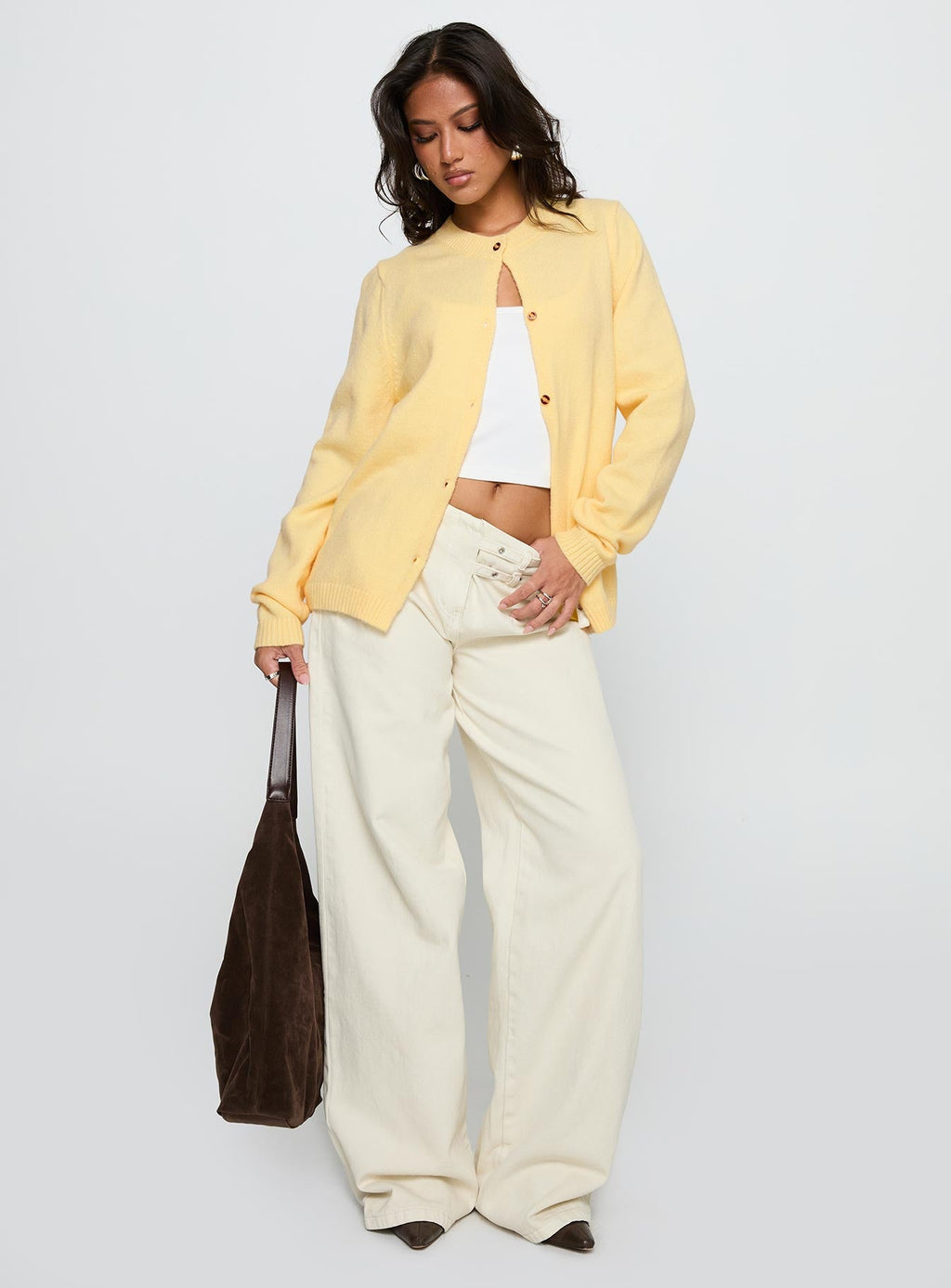 Arica Button Up Knit Cardigan Lemon