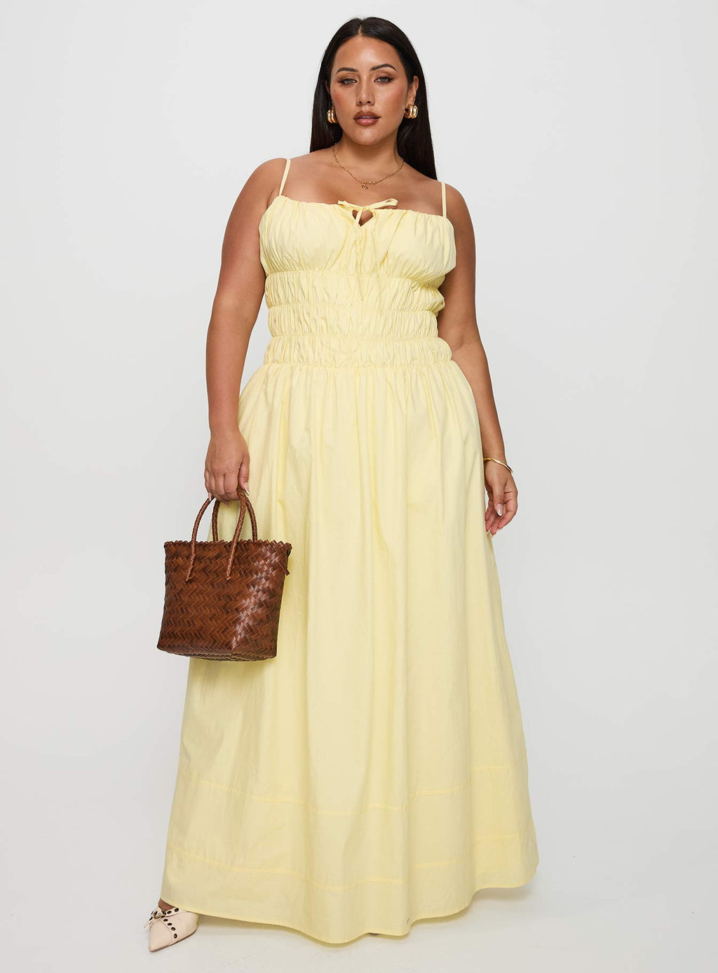Loralei Shirred Maxi Dress Yellow Curve