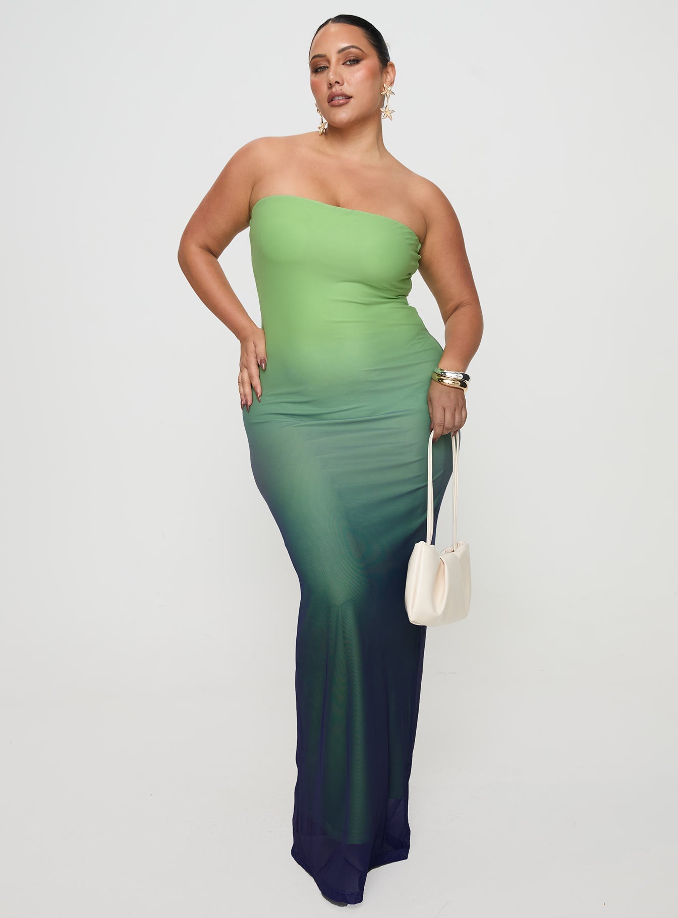 Stolen Love Strapless Maxi Dress Blue / Green Ombre Curve