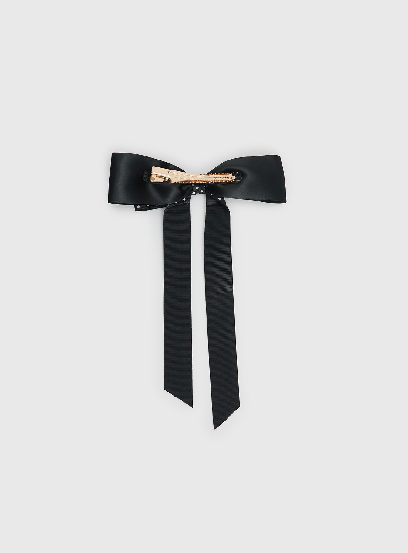 Reflecting Layered Bow Black Polka