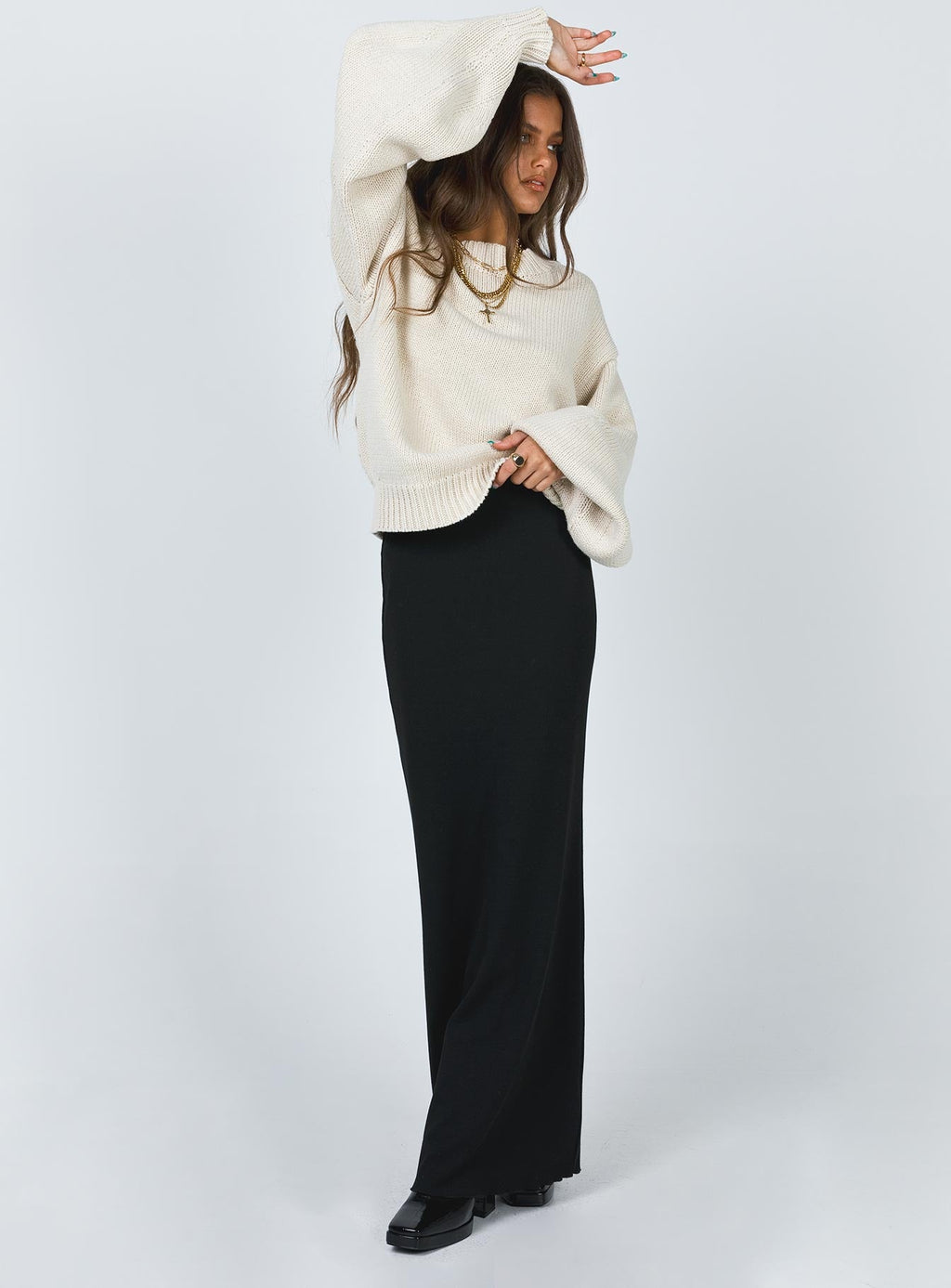 Harmony Balloon Sleeve Knit Sweater Beige