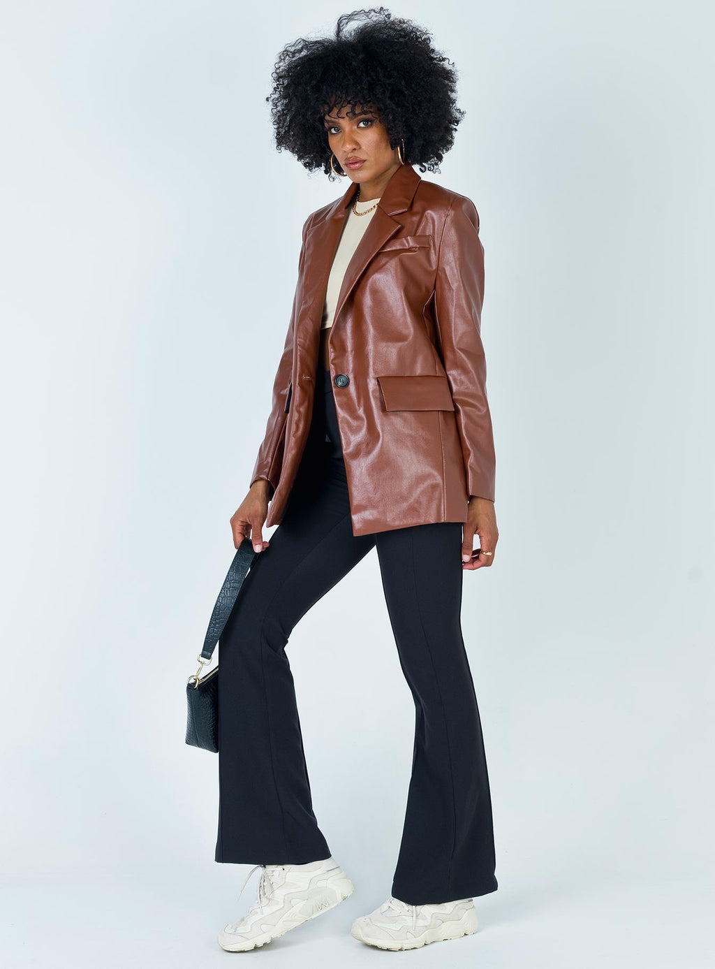 Jocelyn Faux Leather Blazer Brown