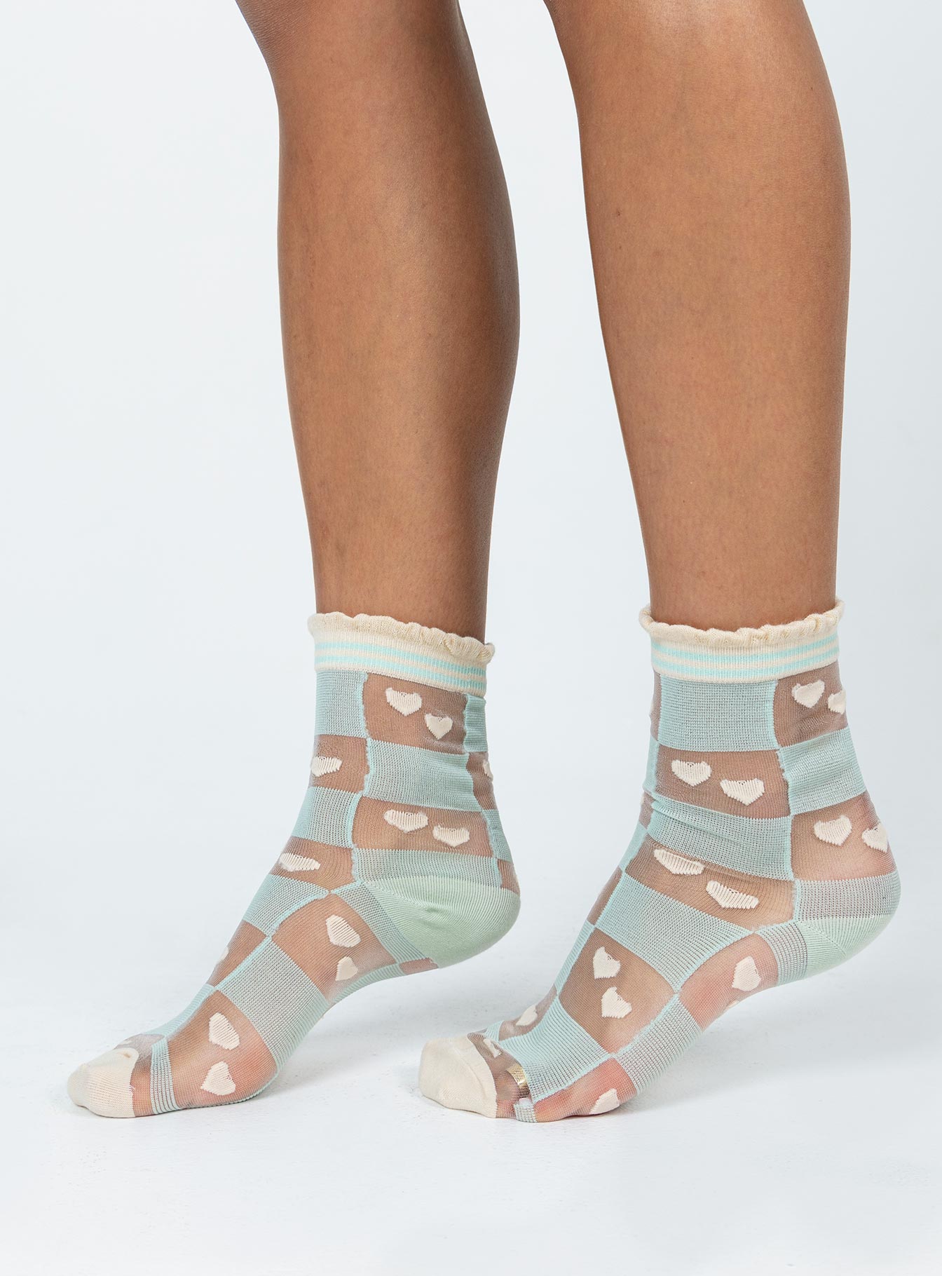 Lotte Heart Socks Cream / Blue
