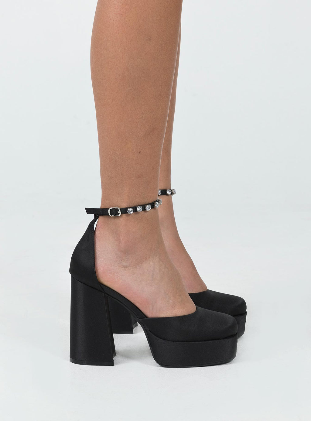 Solis Platform Ankle Strap Heels Black