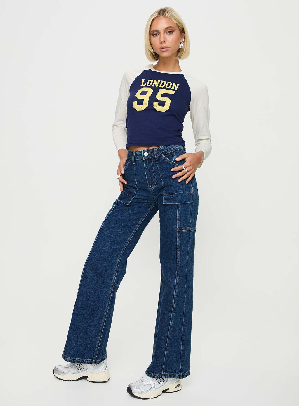 Chad High Rise Wide Leg Cargo Jeans Dark Wash Denim