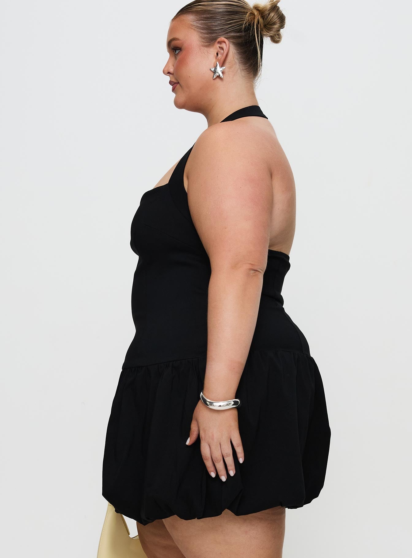 Gigli Bubble Hem Mini Dress Black Curve