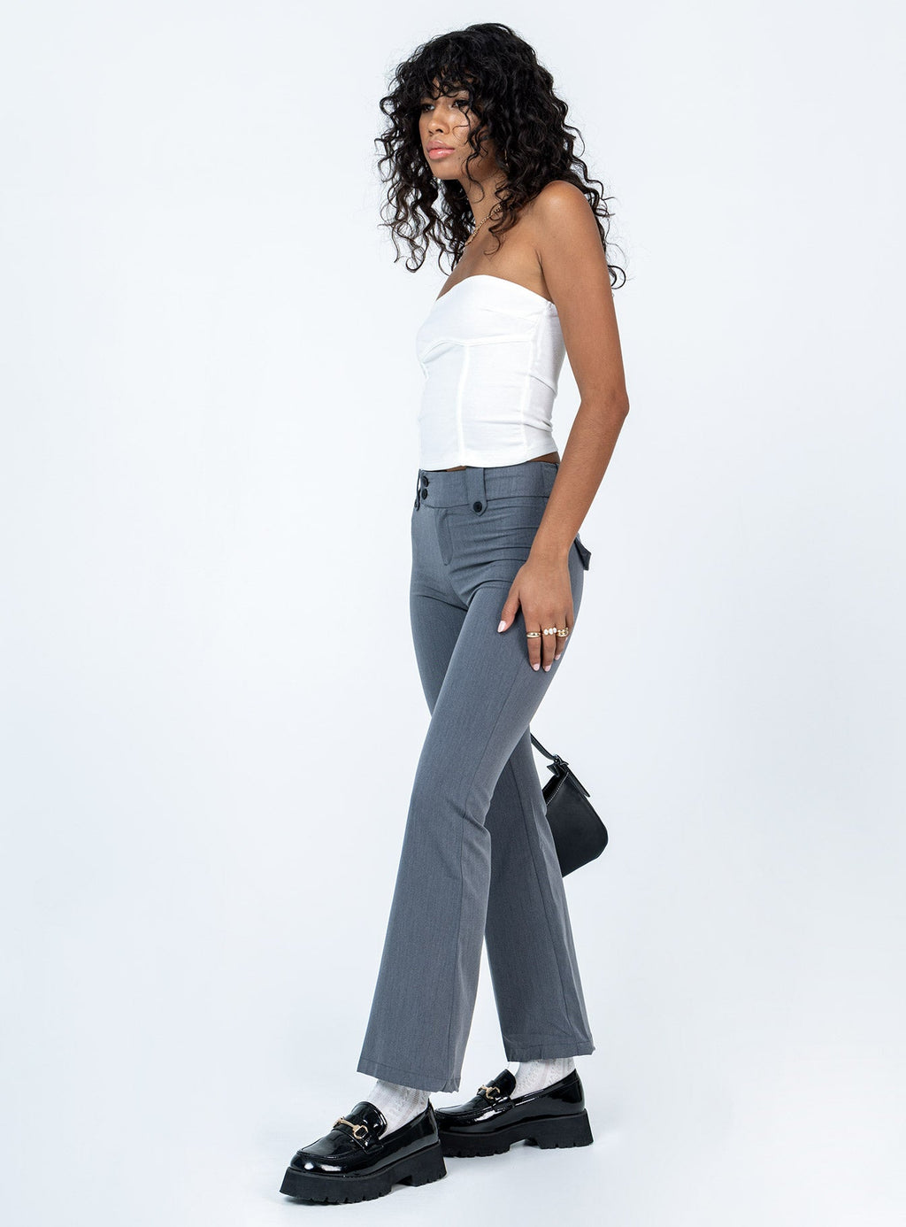 Yianna Low Waist Flare Pants Grey
