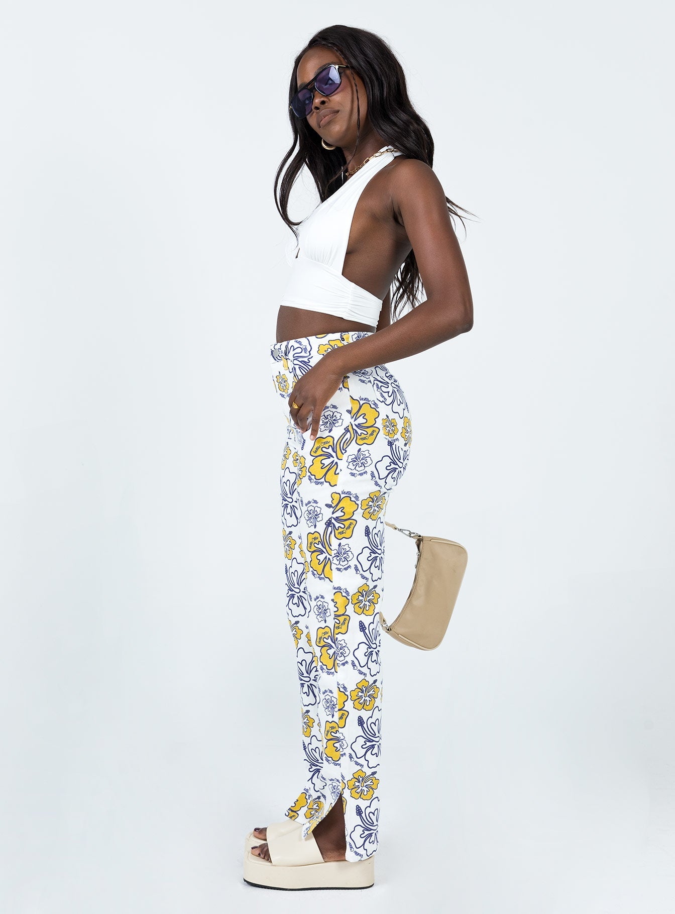 Tropical Dreams High Rise Straight Leg Denim Jeans Off White