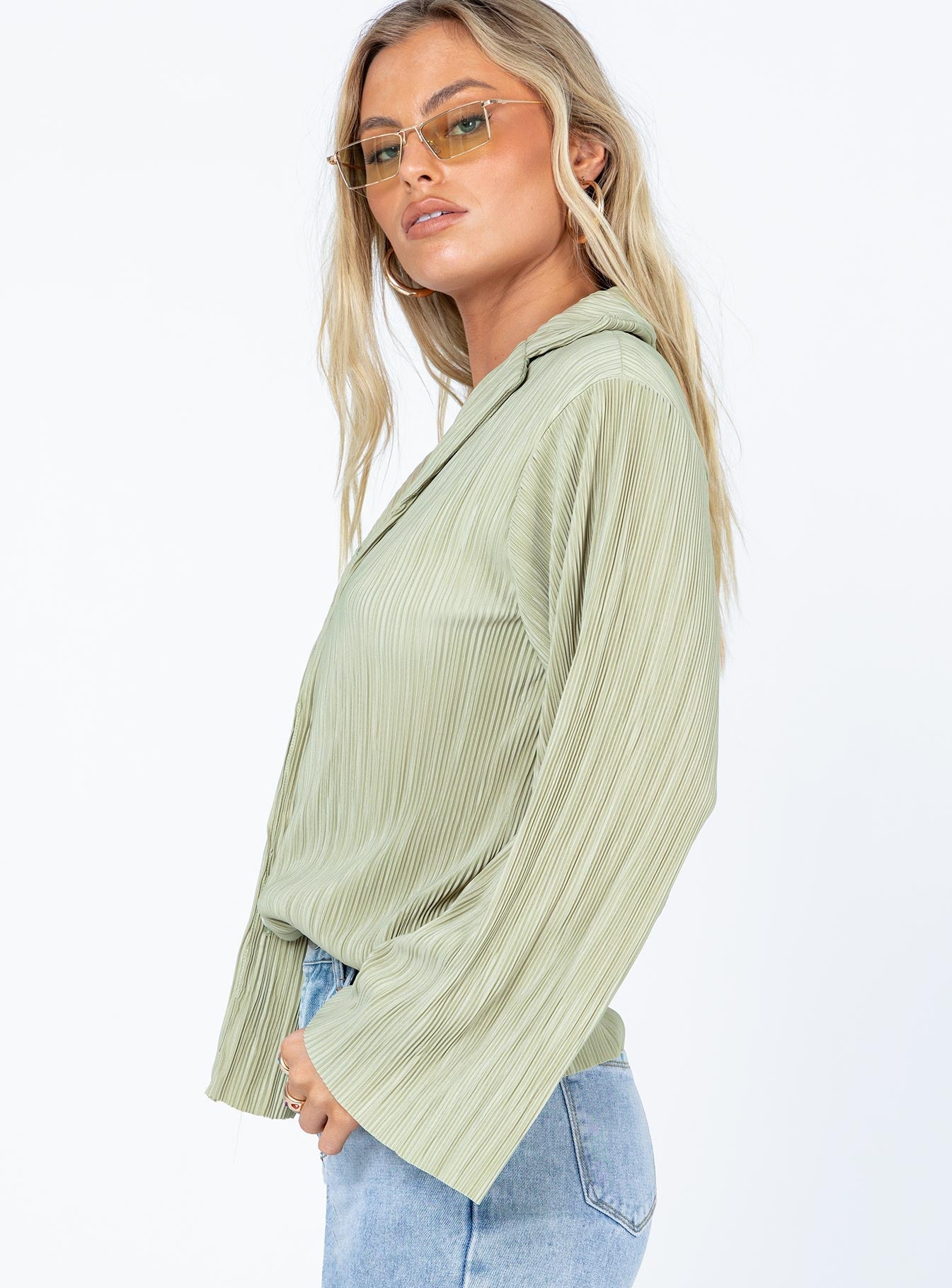 Louie Pleated Shirt Sage