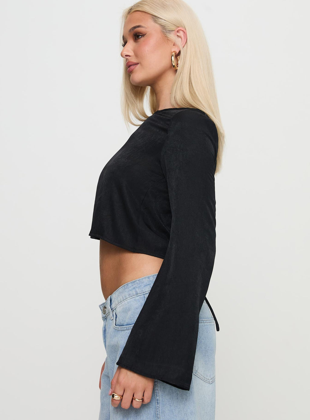 Rhydian Long Sleeve Tie Top Black