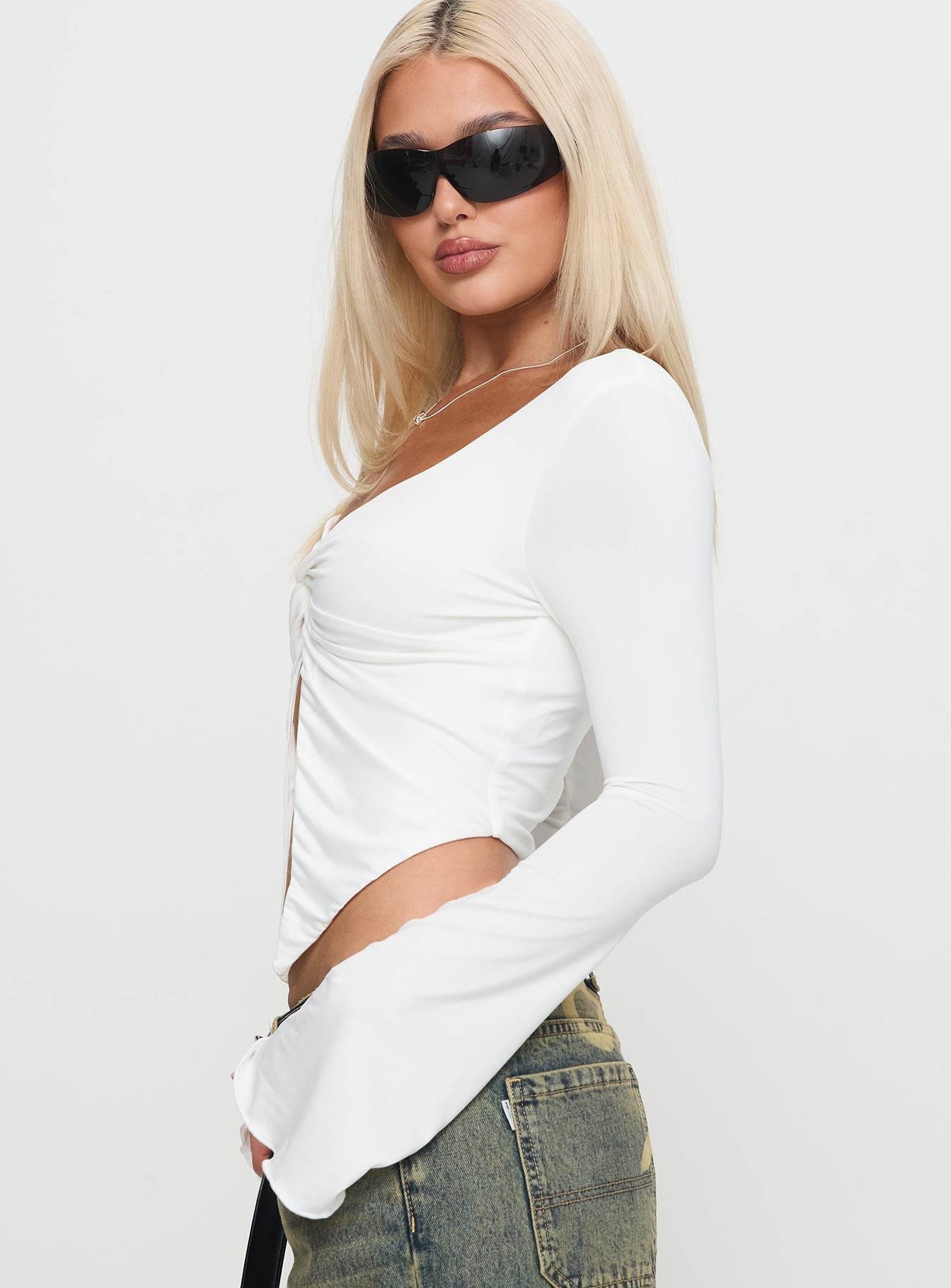 Holli Long Sleeve Twist Top White