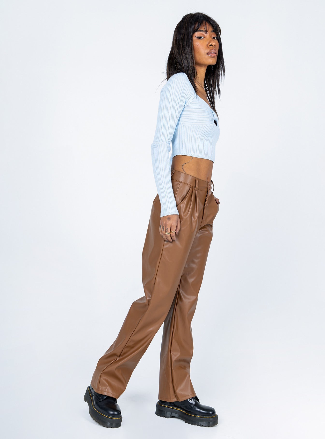 Wild Charm PU Pants Brown