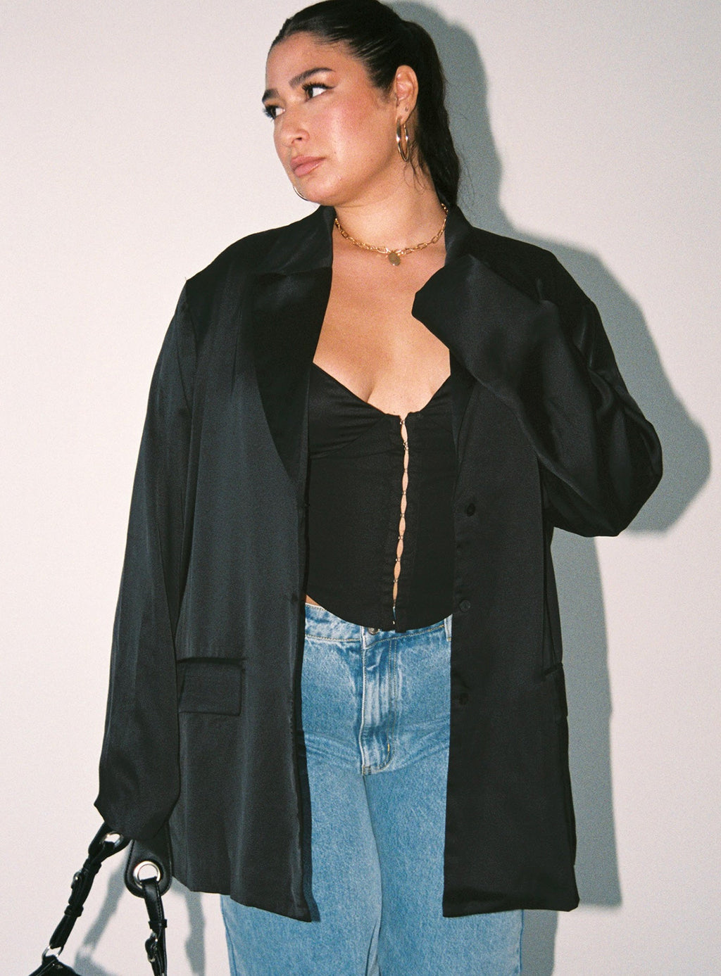 Toddy Satin Blazer Black Curve