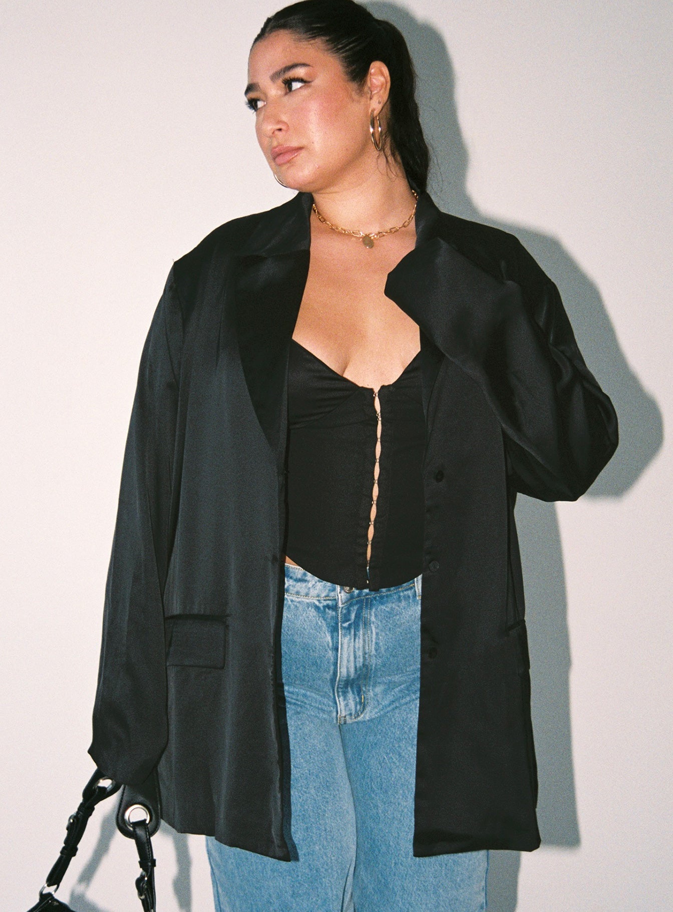 Toddy Satin Blazer Black Curve