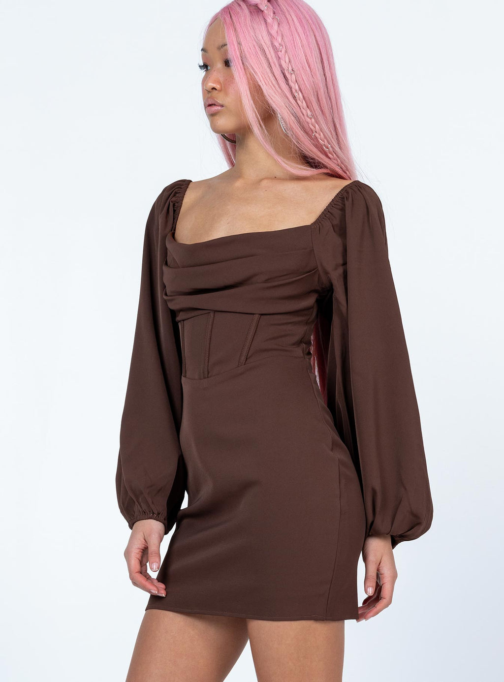 Lillie Long Sleeve Mini Dress Brown