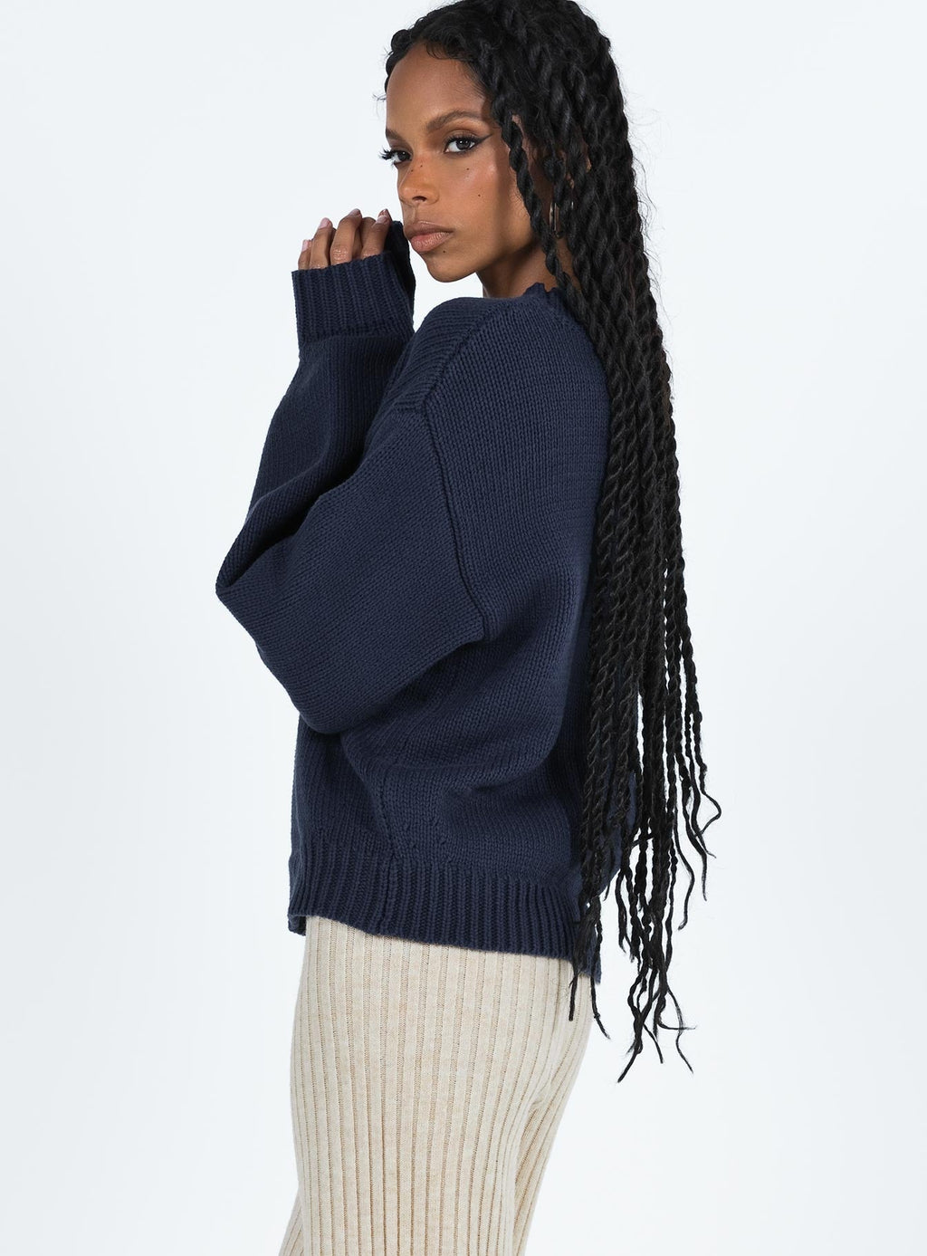 Harmony Balloon Sleeve Knit Sweater Navy