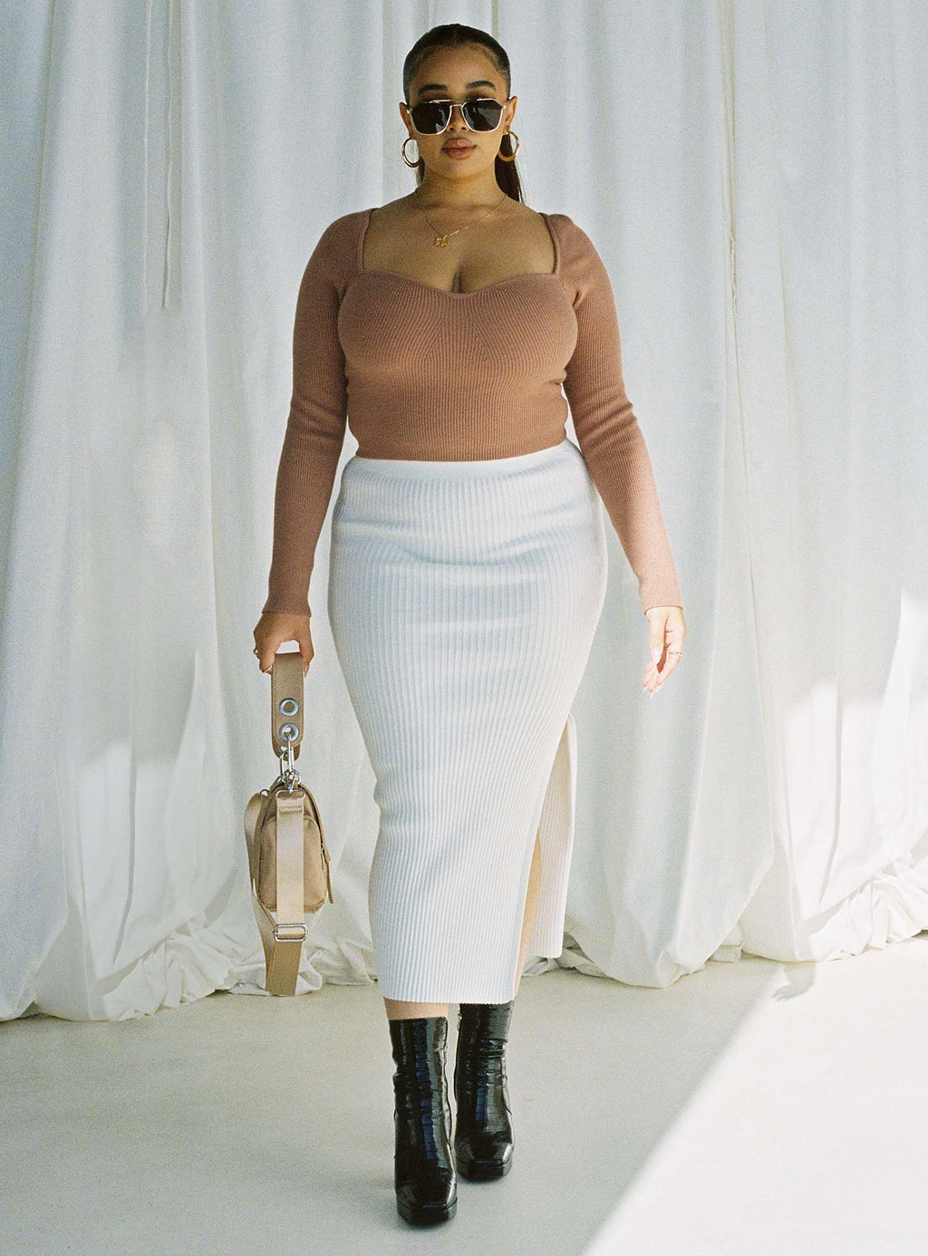 Tanna Midi Skirt Cream Curve
