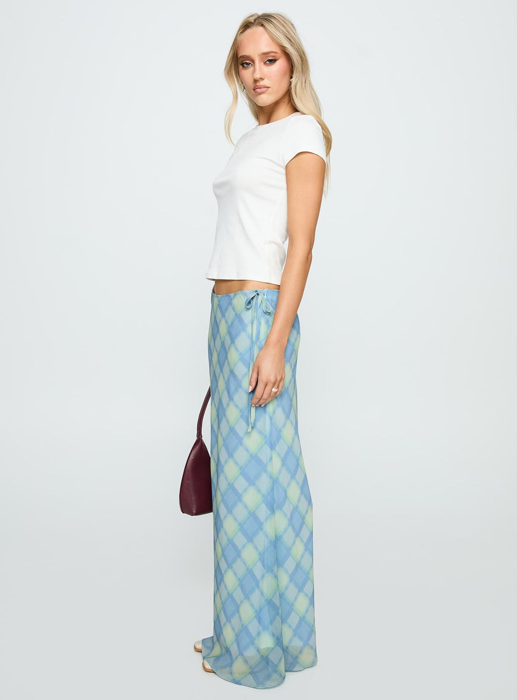 Seafarer Tie Side Maxi Skirt Blue Check