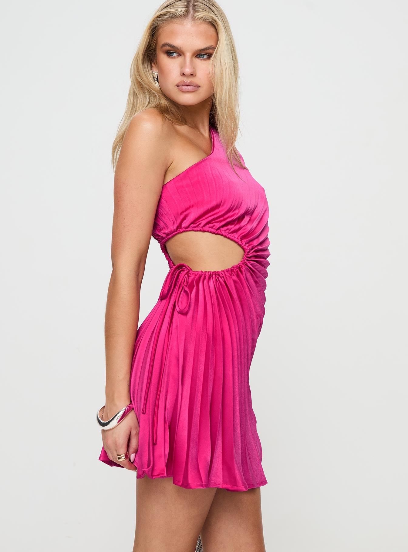 Celestina One Shoulder Mini Dress Pink