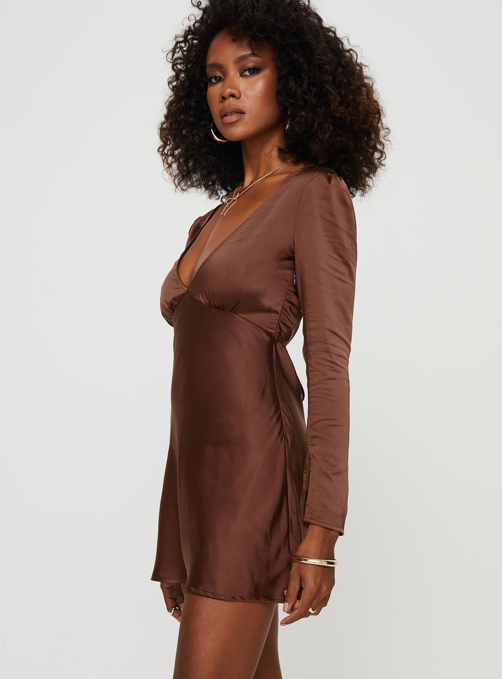 Nellie Long Sleeve Mini Dress Chocolate