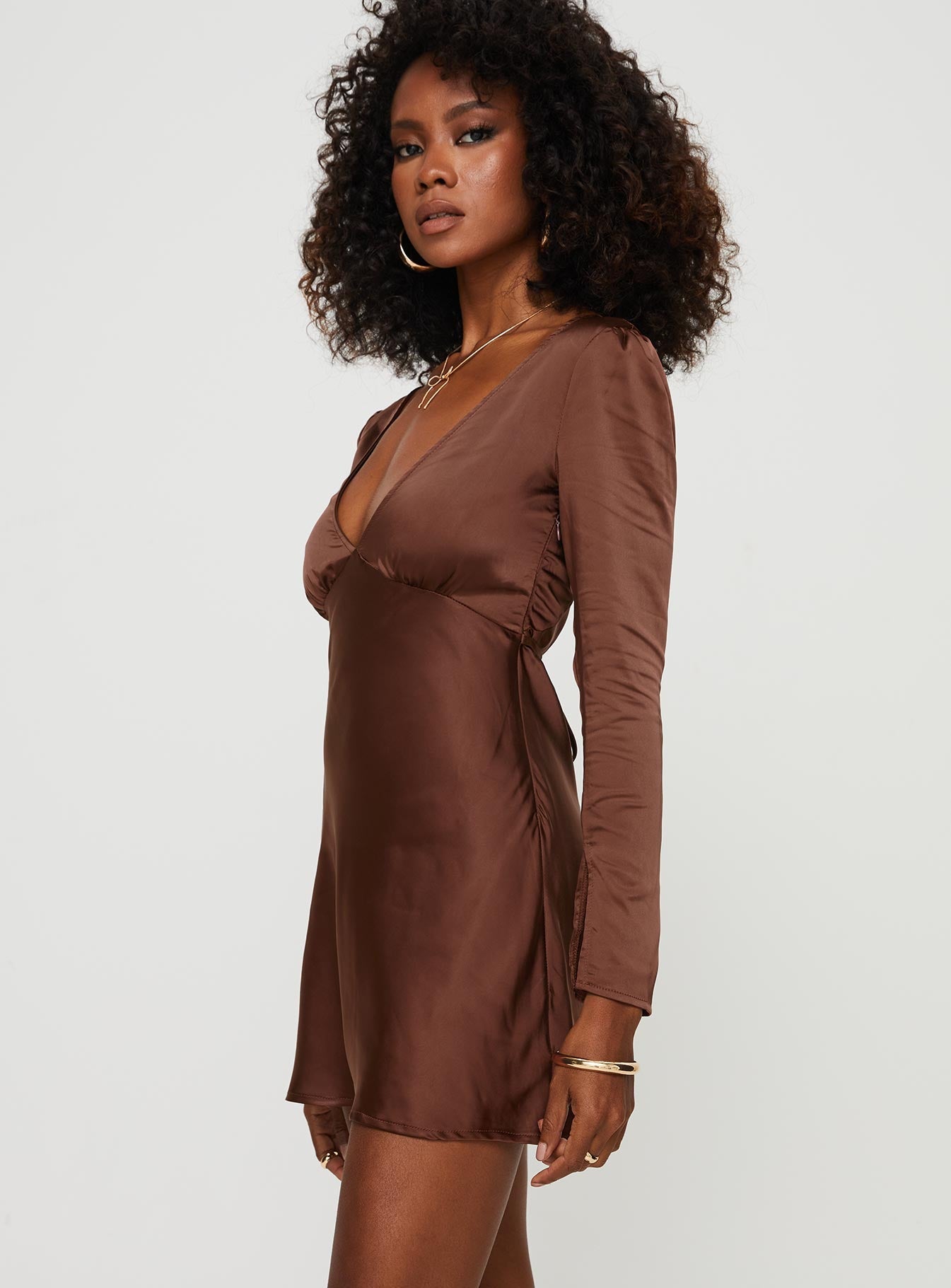 Nellie Long Sleeve Mini Dress Chocolate