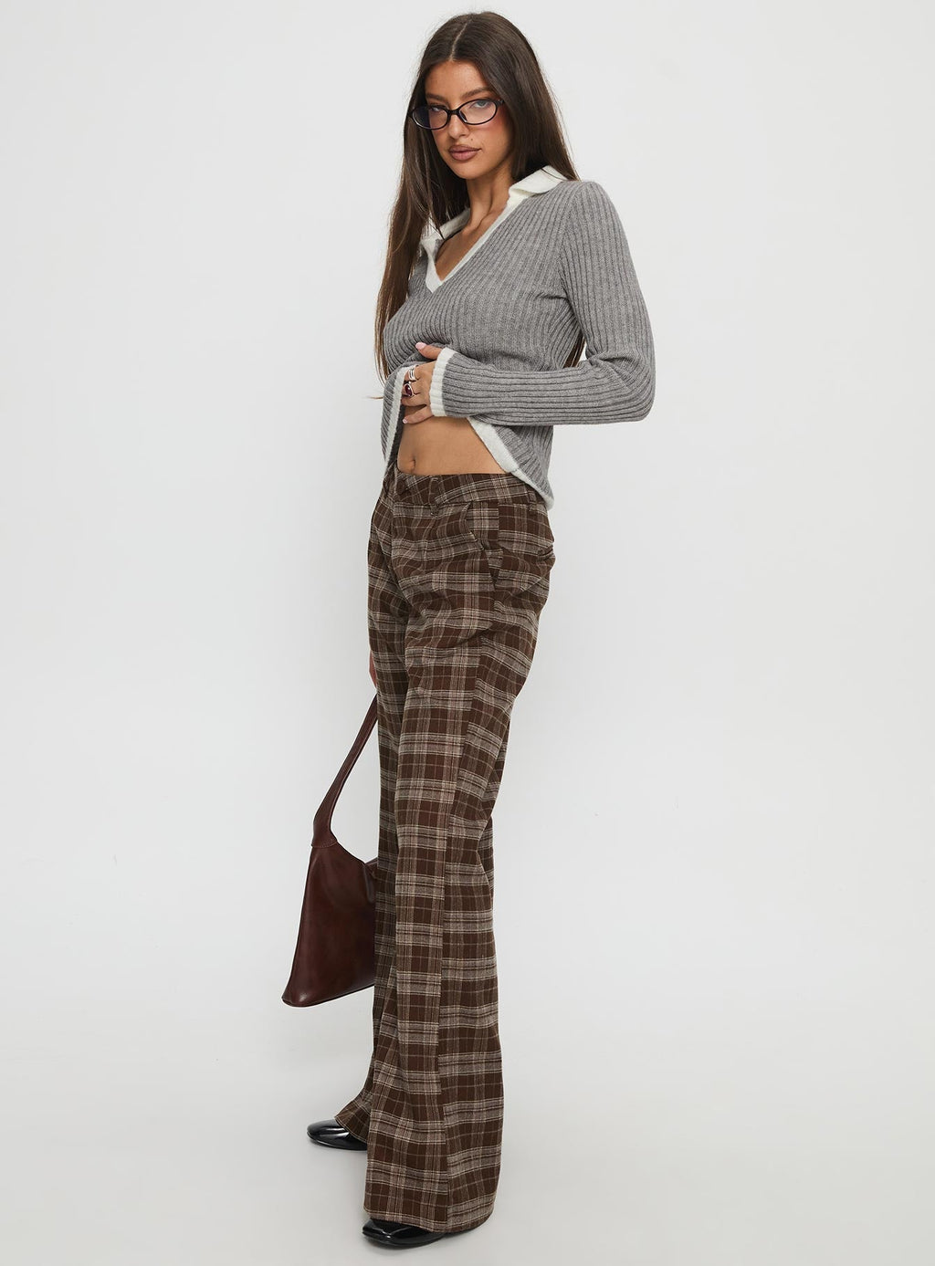 Emiroki Straight Leg Pants Brown Check