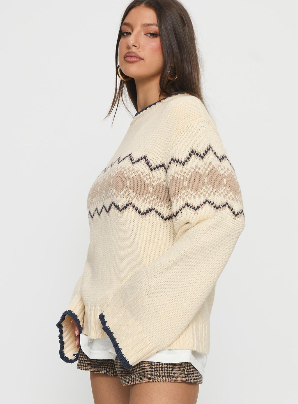 Madalynn Knit Graphic Jumper Beige