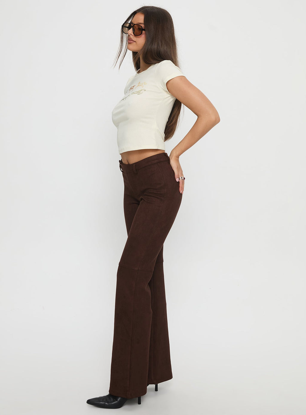 Final Shot Faux Suede Pants Brown