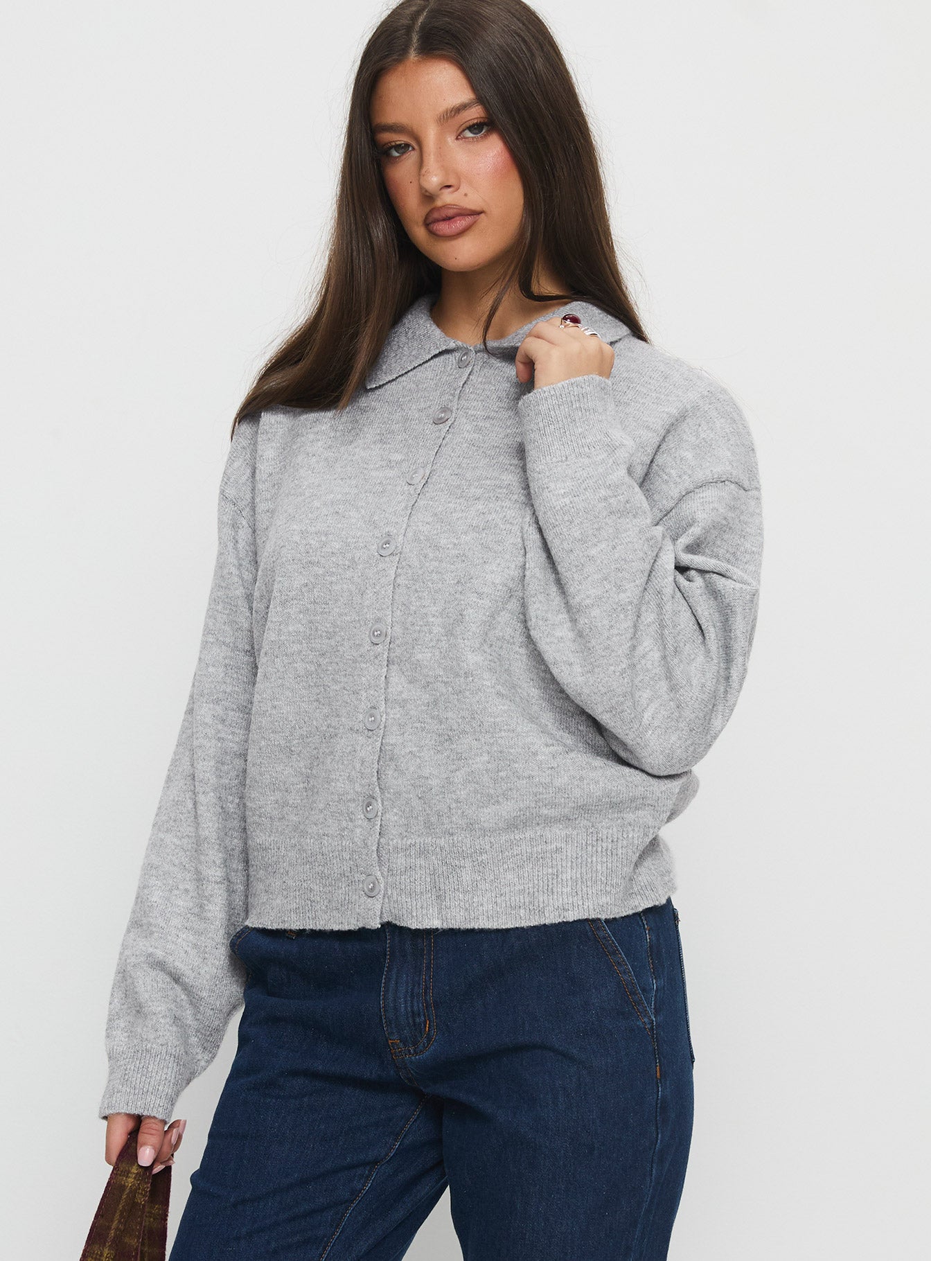 Nadyna Collared Cardigan Grey Marle