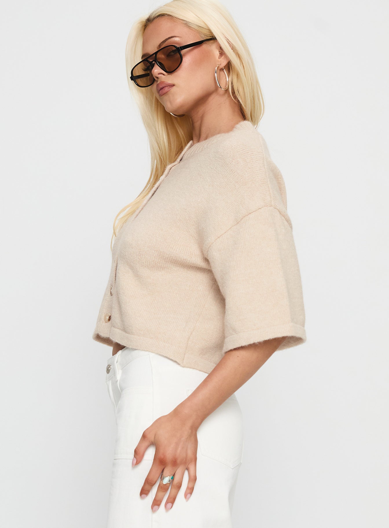 Verina Short Sleeve Knit Cardigan Oat