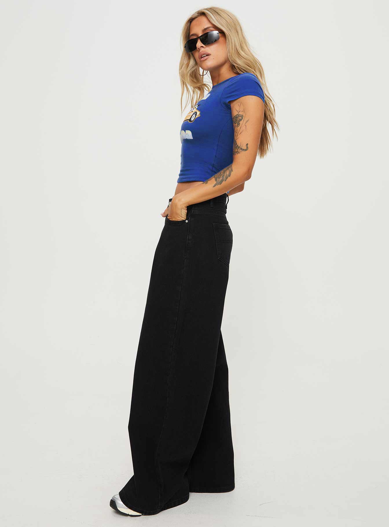 Naylor Mid Rise Wide Leg Jeans Washed Black Denim