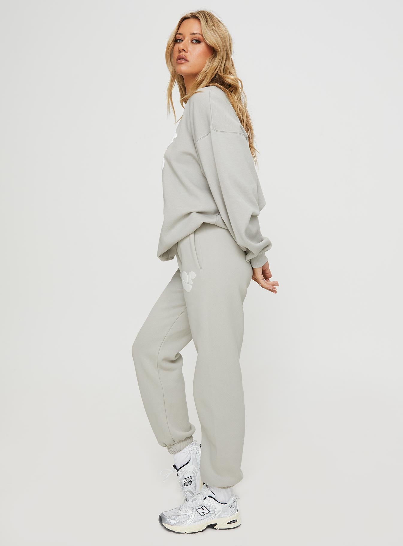 Princess Polly Track Pants Bubble Text Grey / Cloud White