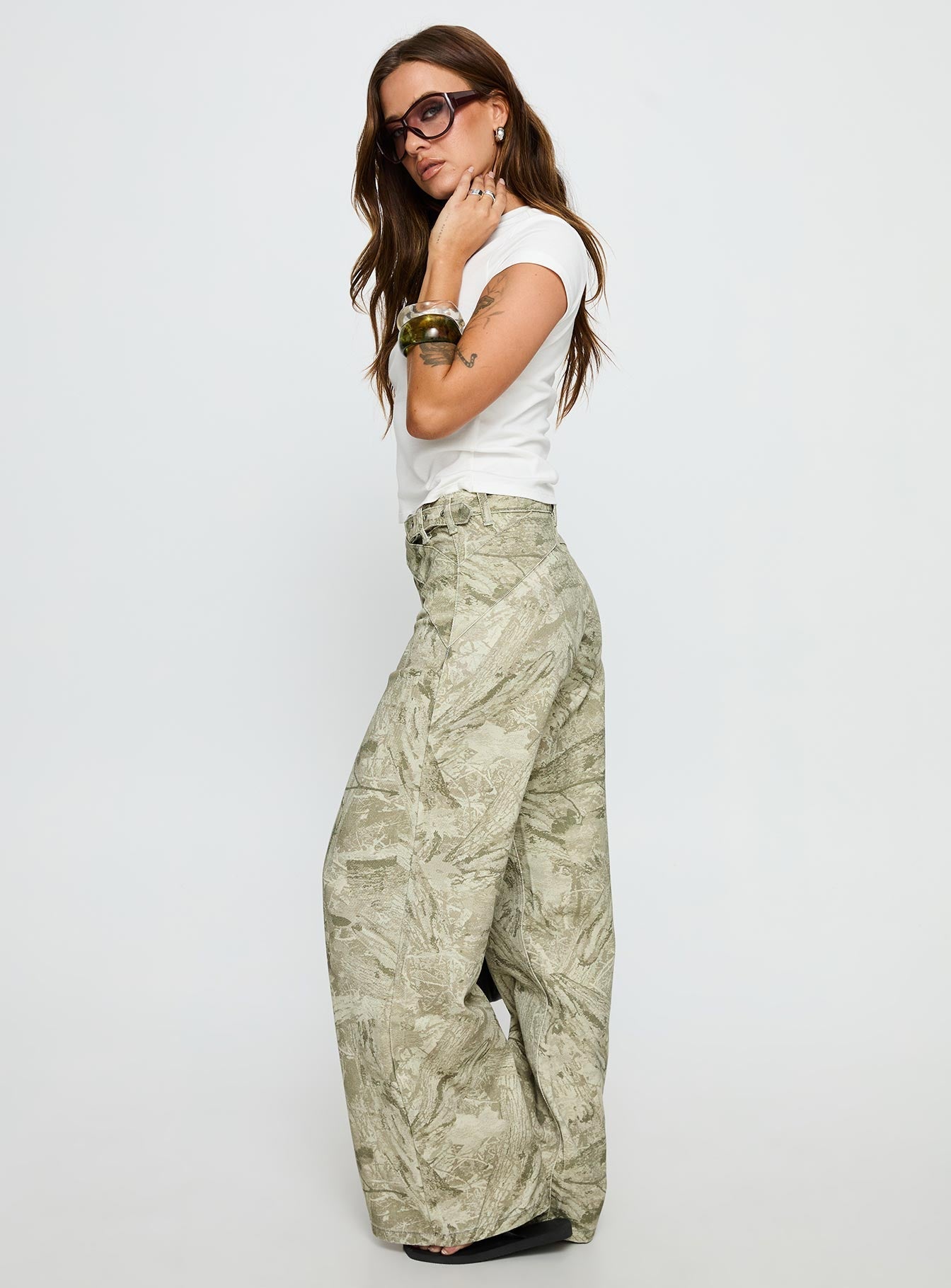 Mckinley Mid Rise Wide Leg Jeans Camouflage