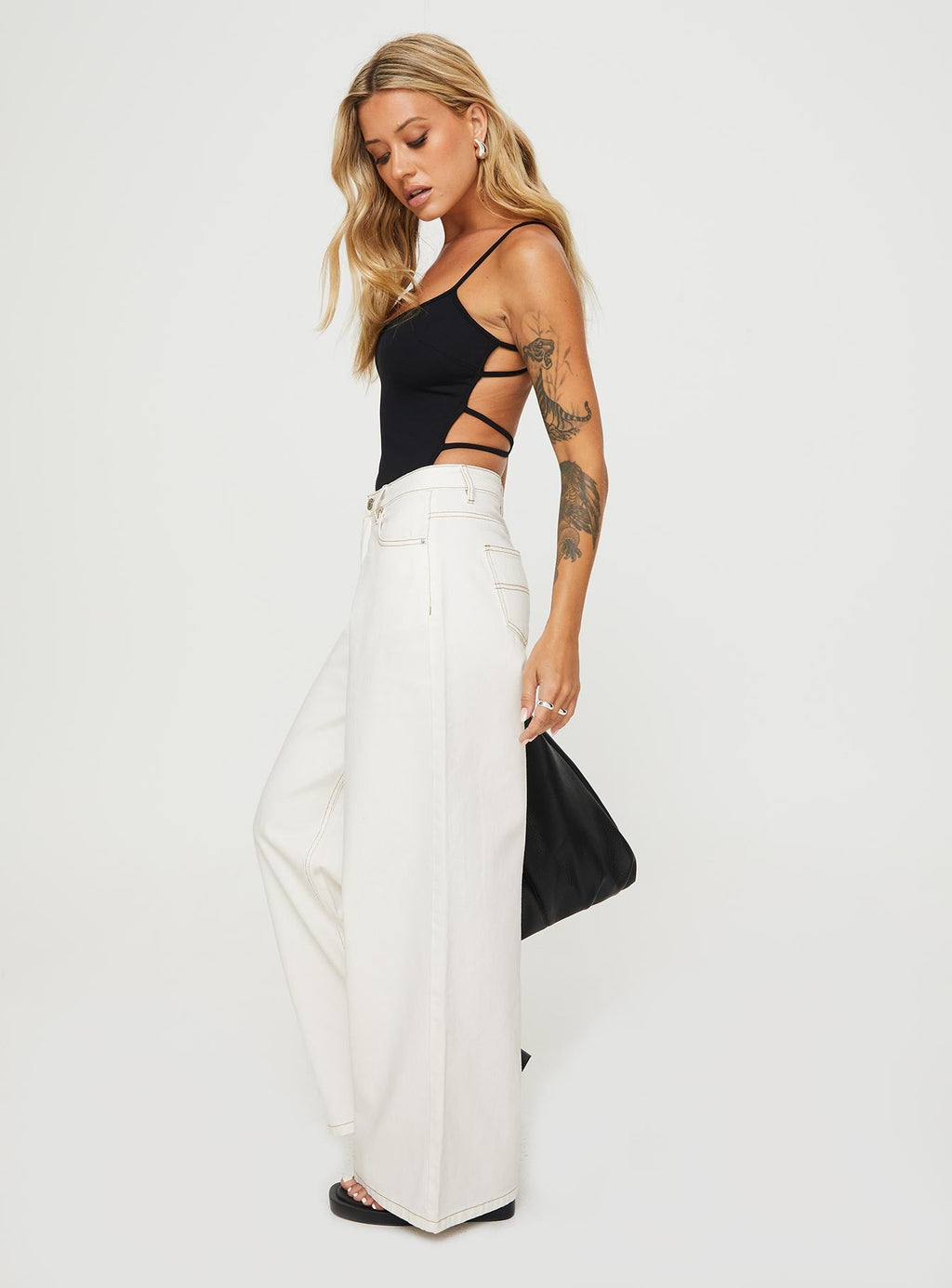 Naylor Mid Rise Wide Leg Jeans Cream Tall