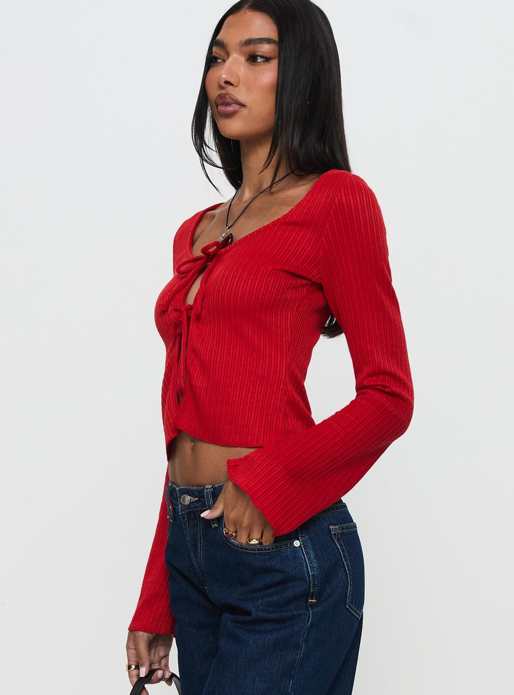 Rowynne Long Sleeve Tie Up Top Red