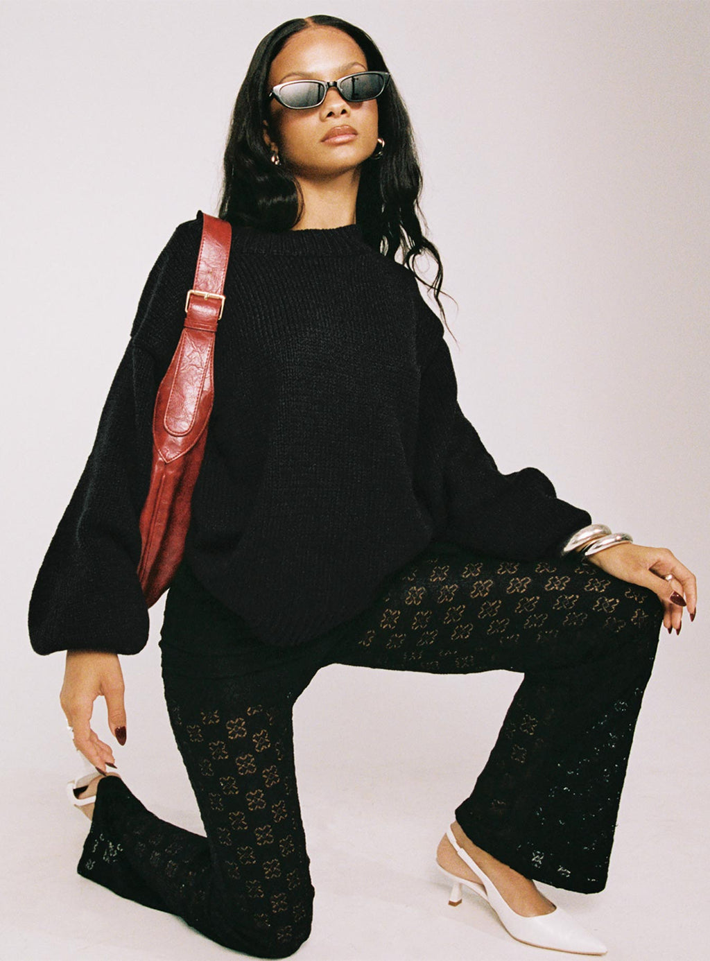 Harmony Balloon Sleeve Knit Sweater Black