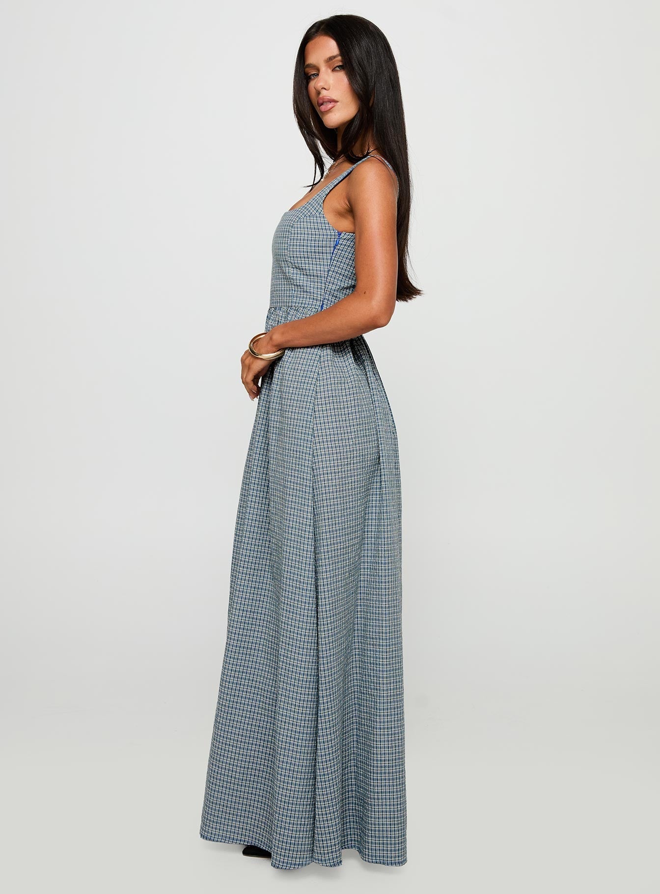 Cartmel Check Maxi Dress Navy