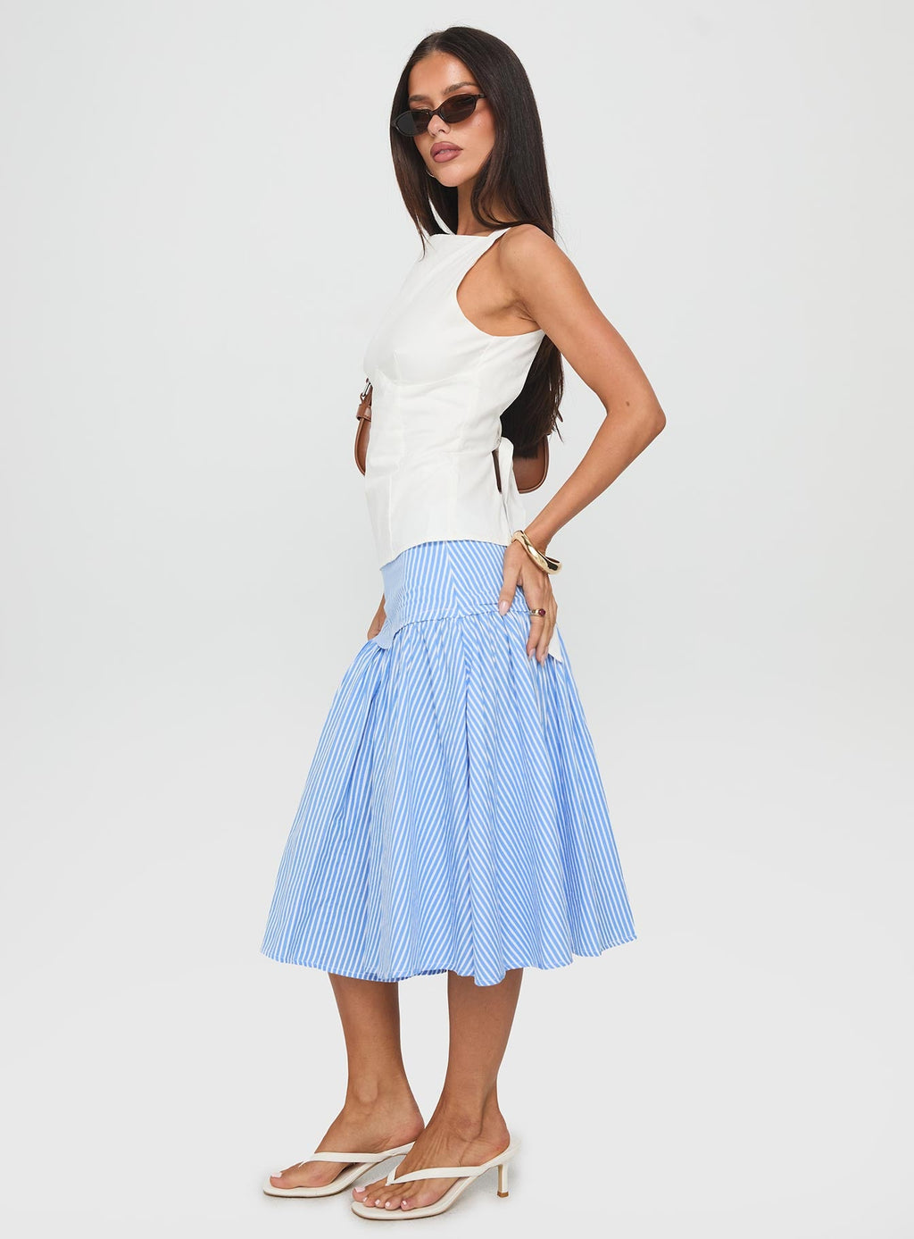 Raelan Tiered Midi Skirt Blue Stripe