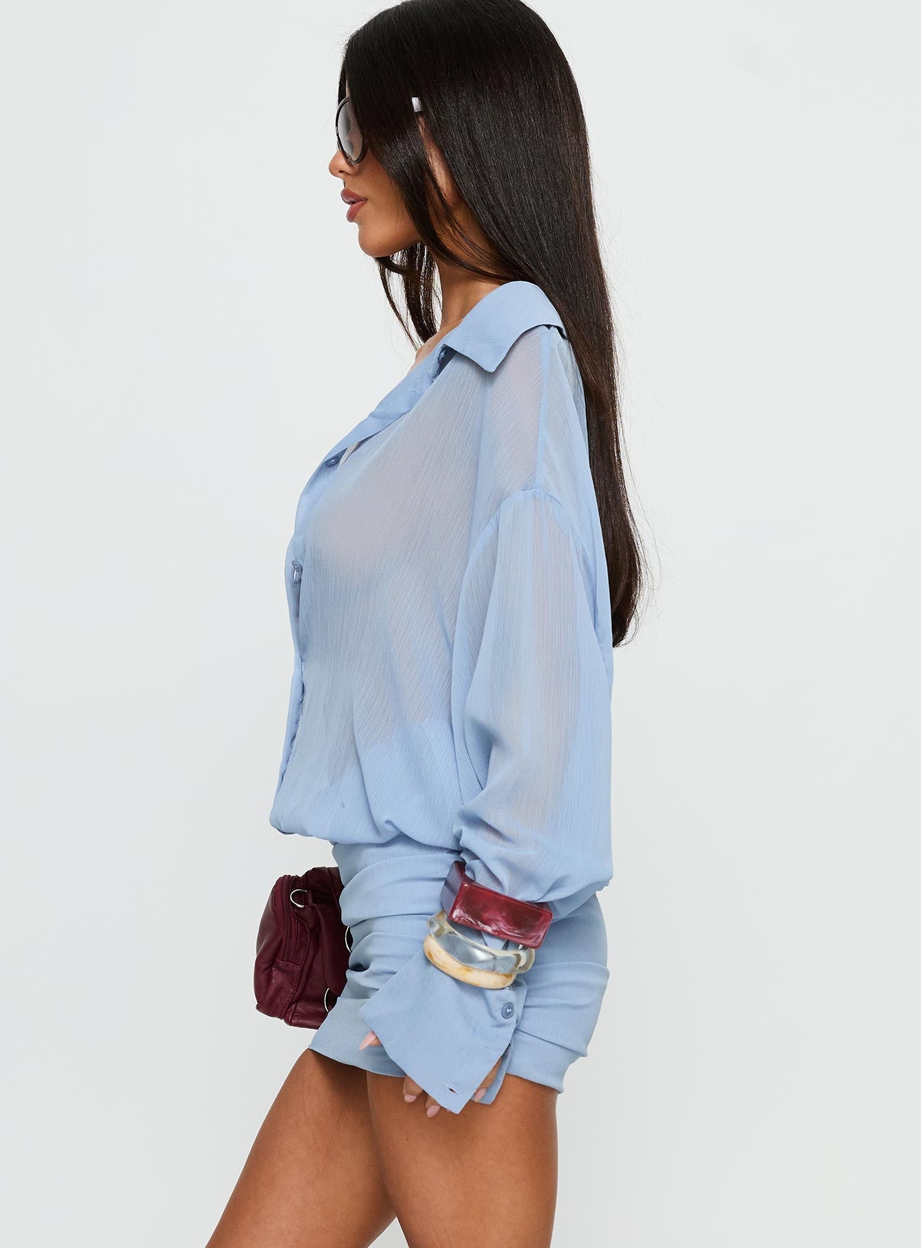 Moonrising Sheer Blouson Dress Blue