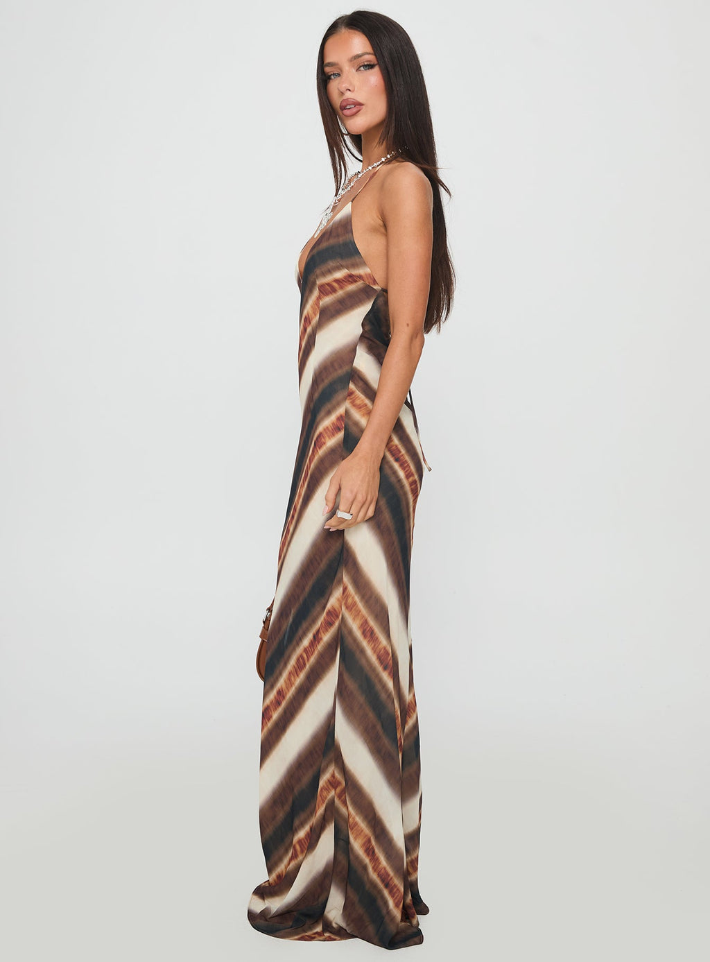 Esmira Halter Maxi Dress Brown Stripe