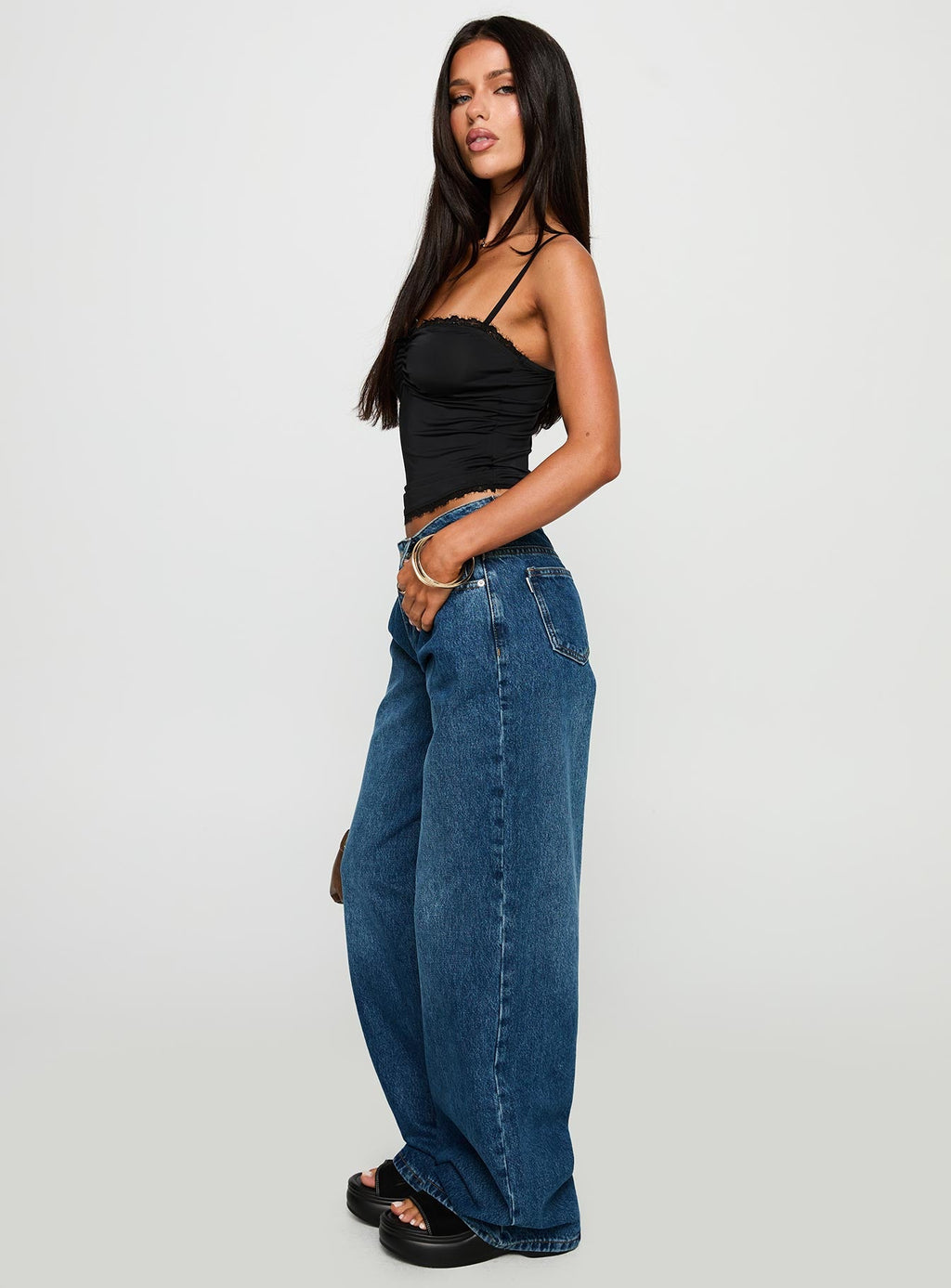 Duster Mid Rise Baggy Jeans Dark Wash
